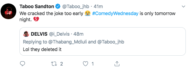 Taboo Night Club Tweet Joke photo