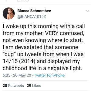 Bianca Schoombee tweet