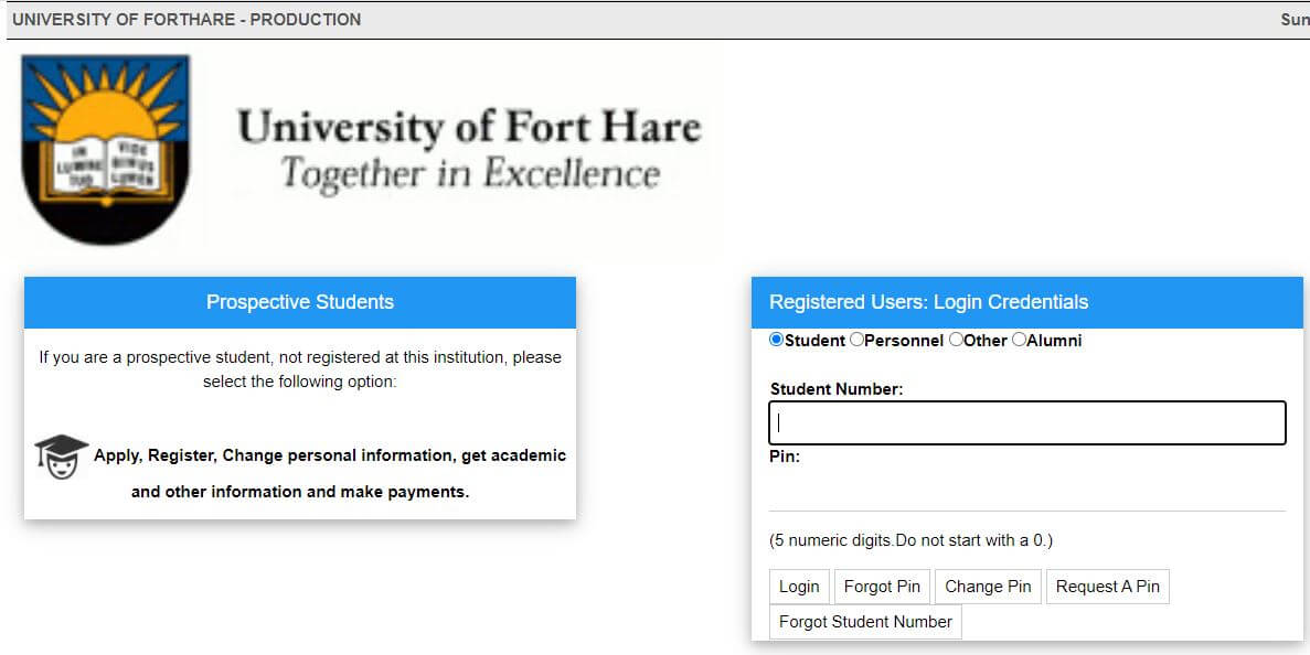 UFH Student Online Login