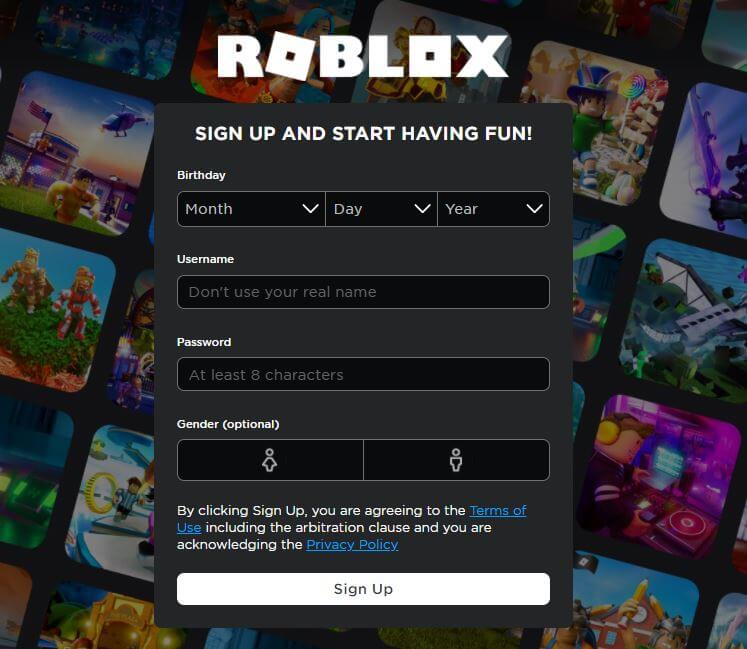 Roblox Sign Up Page