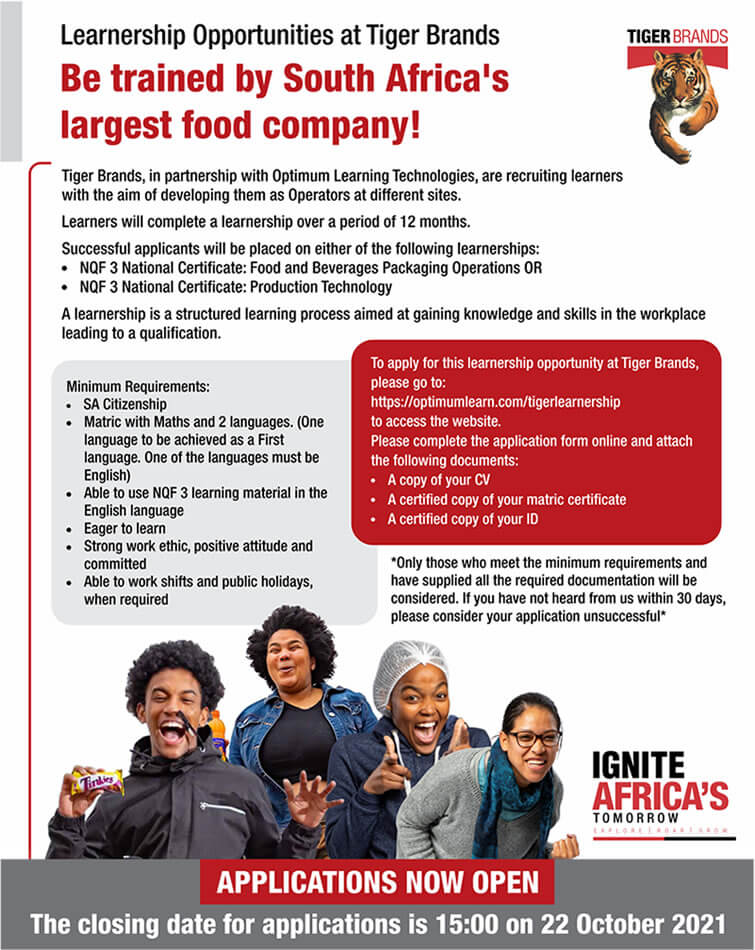 Tiger Brands Learnerships For Unemployed Youth