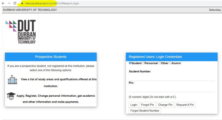 DUT Mercury Login South Africa