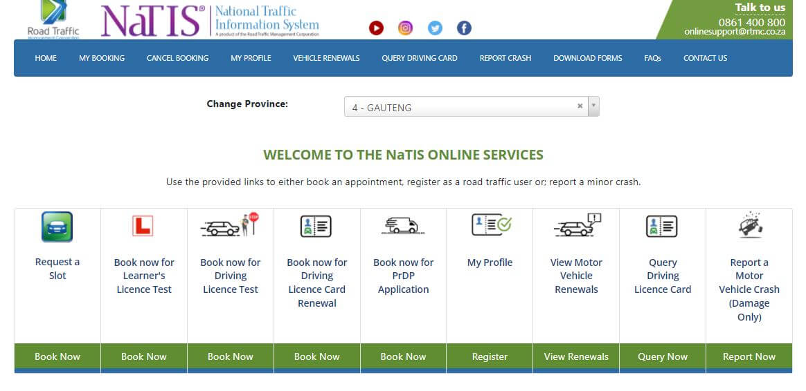 NaTIS Online Booking Services