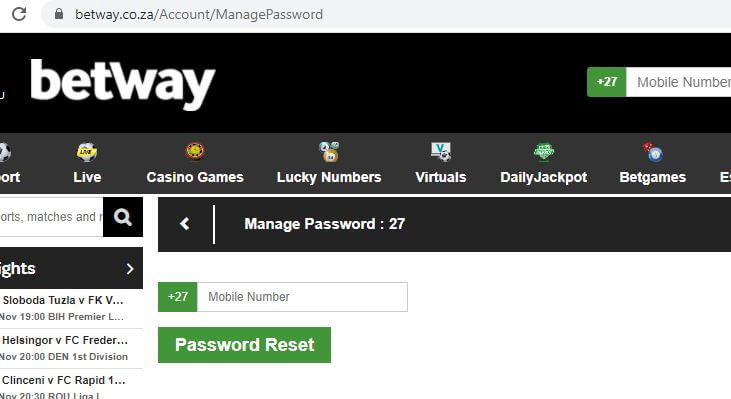 Reset Betway Login Password
