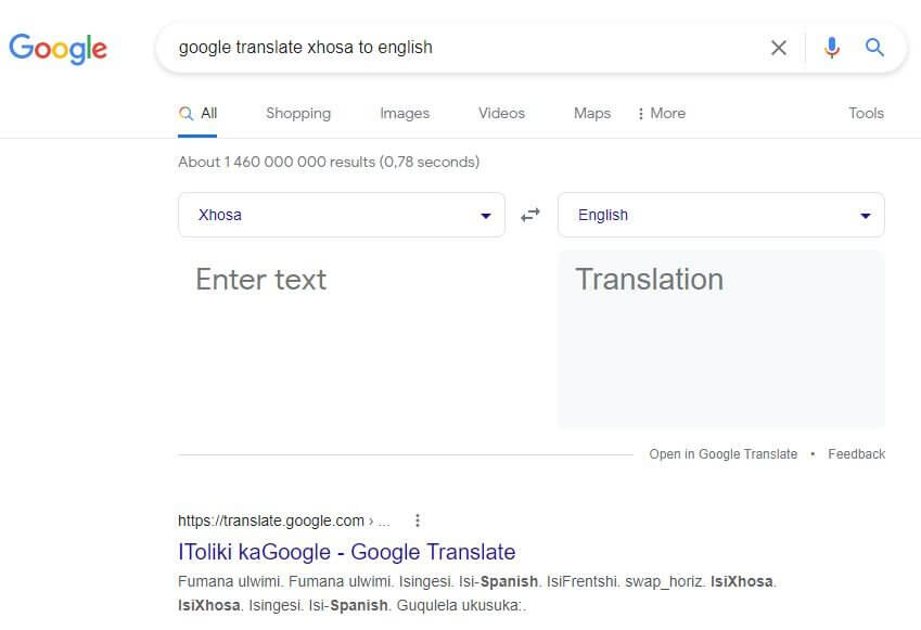 Google translate Xhosa to English