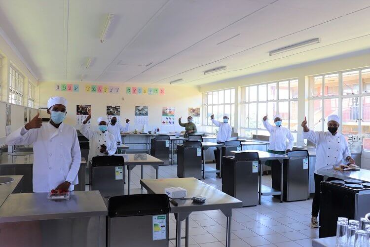 Learners from Inanda Newtown Comprehensive School in the newly renovated consumer studies classroom