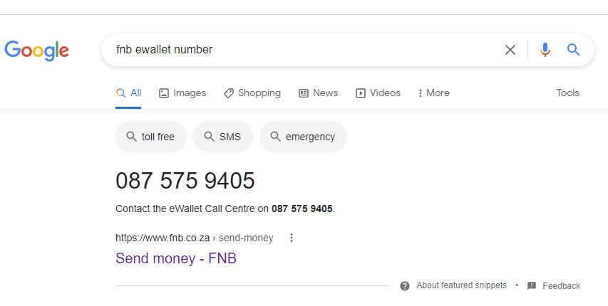 FNB eWallet Number in South Africa