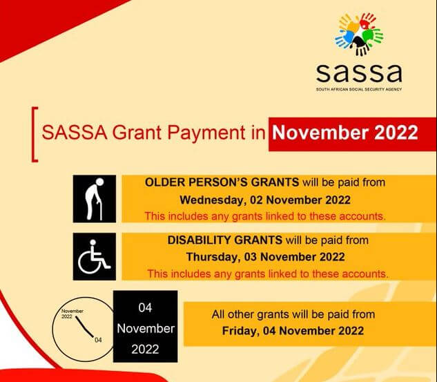Sassa Grant Payments Dates November 2022