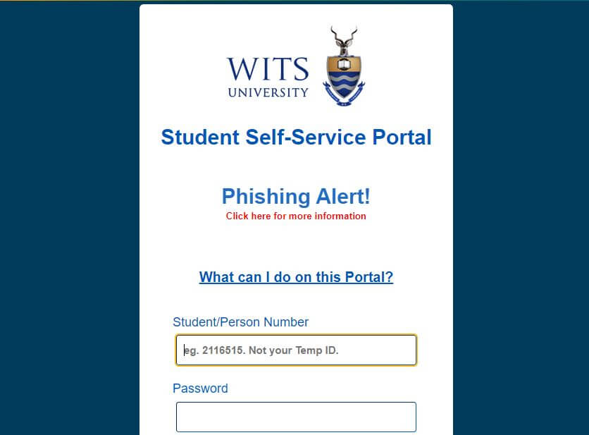 University of the Witwatersrand WITS Student Portal