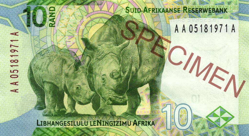 Back - Rhinoceros Afrikaans -SUID-AFRIKAANSE RESERWEBANK siSwati - LIBHANGESILULU