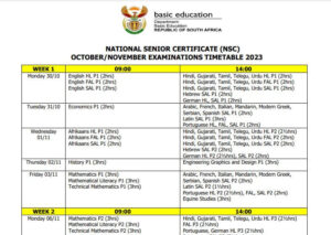 2023 Final Matric Exams Timetable