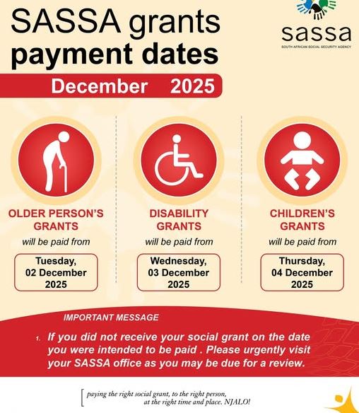 SASSA Payment Dates for December 2025